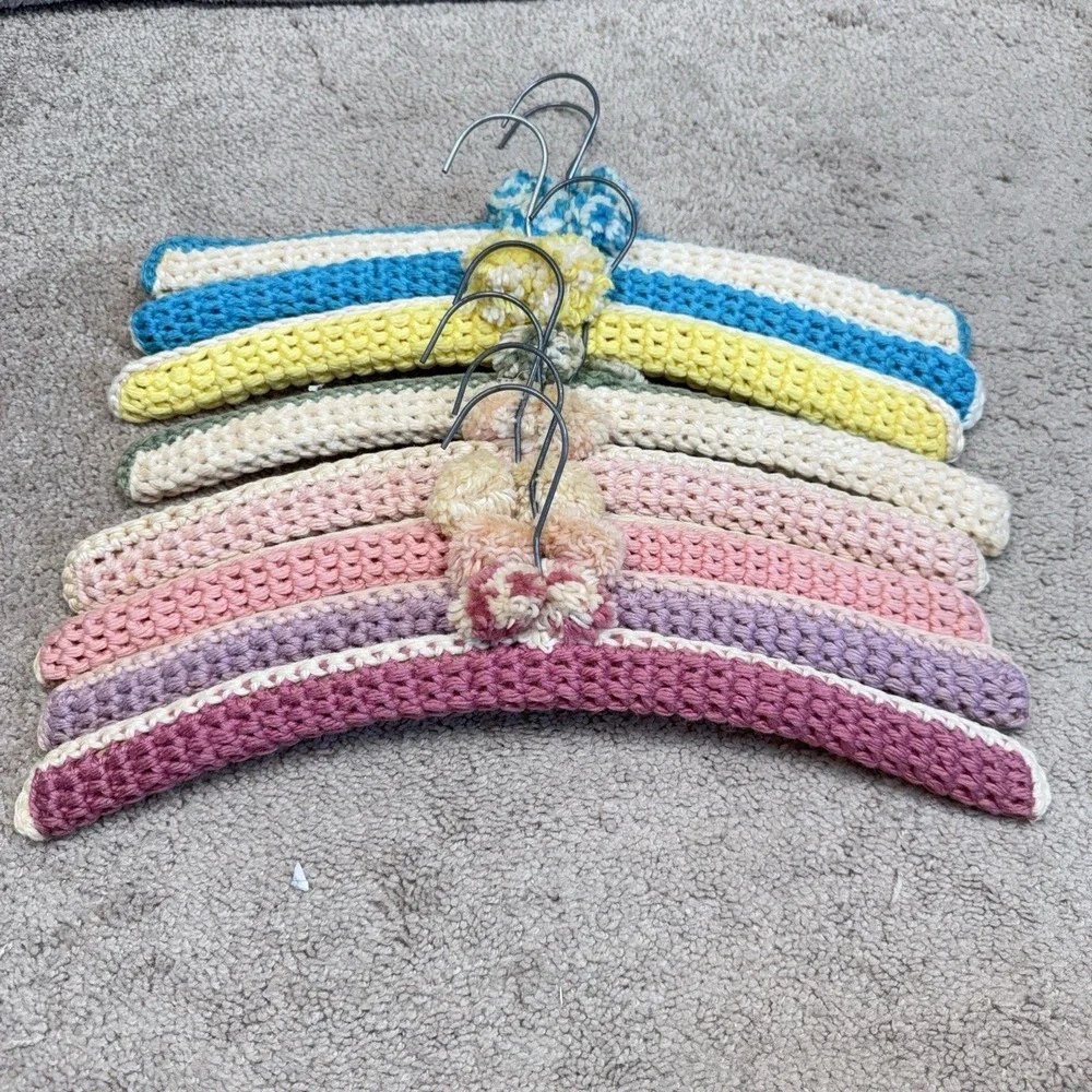 Vintage Crochet Padded Hangers 8 Pieces Lingerie Clothes Wedding Bridal Cottage